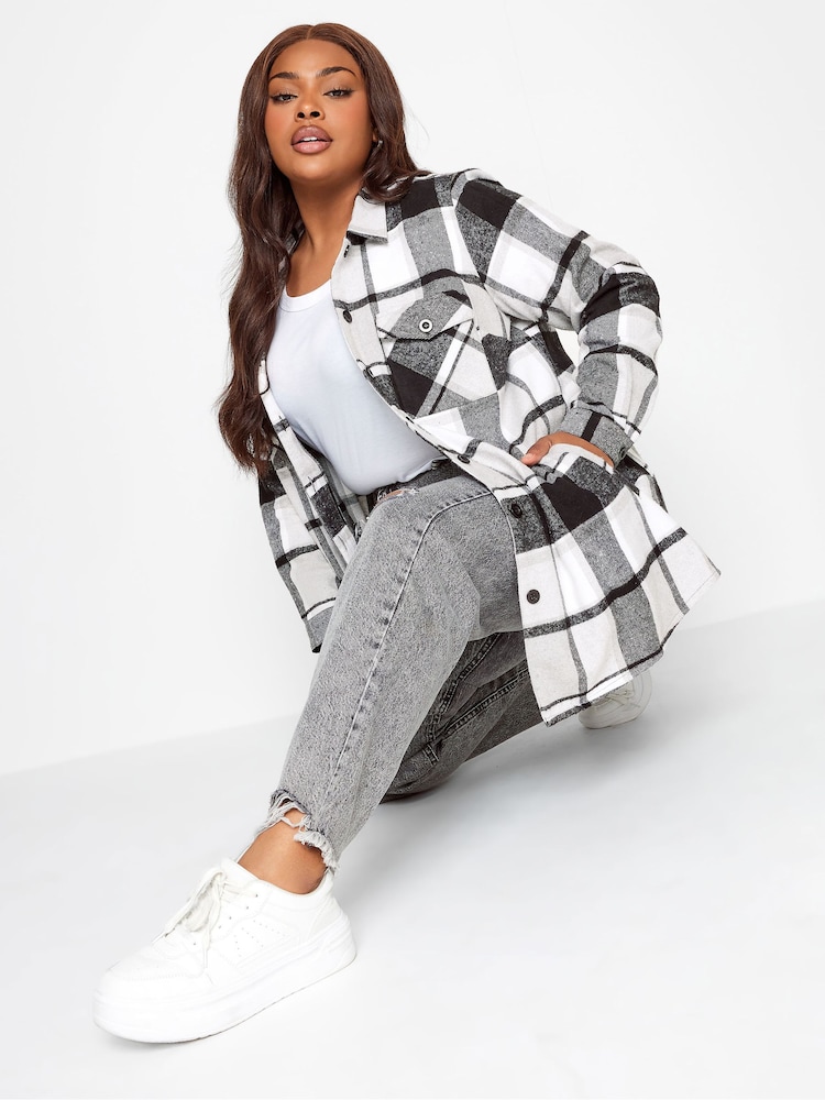 Yours Curve Grey 100% Cotton Checked Shacket - Image 4 of 4