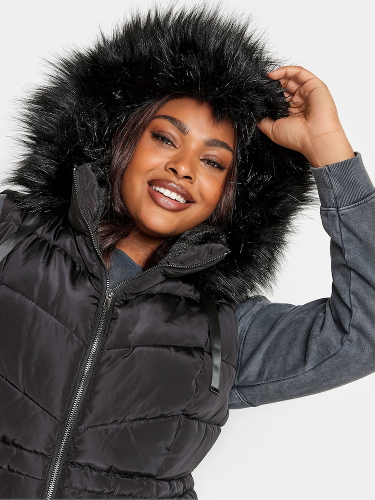 Yours Curve Black Short Padded Gilet - Image 4 of 4
