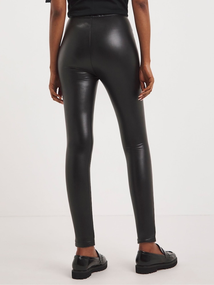 JD Williams Black PU Leggings With Cosy Touch Lining - Image 2 of 4