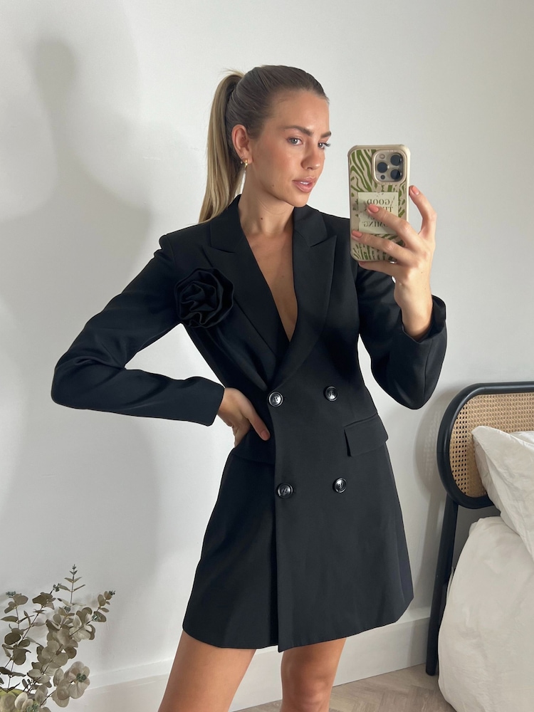 Style Cheat Black Avalee Corsage Blazer Dress - Image 1 of 4 Style Cheat Black Avalee Corsage Blazer Dress - Image 1 of 4