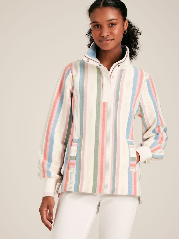 Joules Burnham Multi Stripe Funnel Neck Quarter Zip Sweatshirt - Image 1 of 7