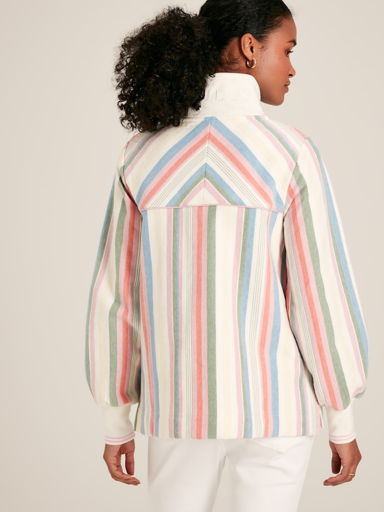 Joules Burnham Multi Stripe Funnel Neck Quarter Zip Sweatshirt - Image 2 of 7