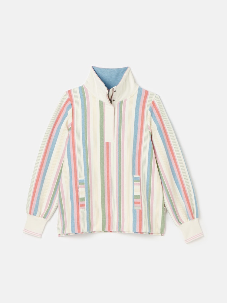 Joules Burnham Multi Stripe Funnel Neck Quarter Zip Sweatshirt - Image 7 of 7