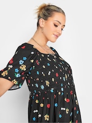 Yours Curve Black Limited Shirred Square Neck Border Dress - Image 5 of 5