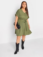 Yours Curve Green Utility Shirt Dress - Image 1 of 4
