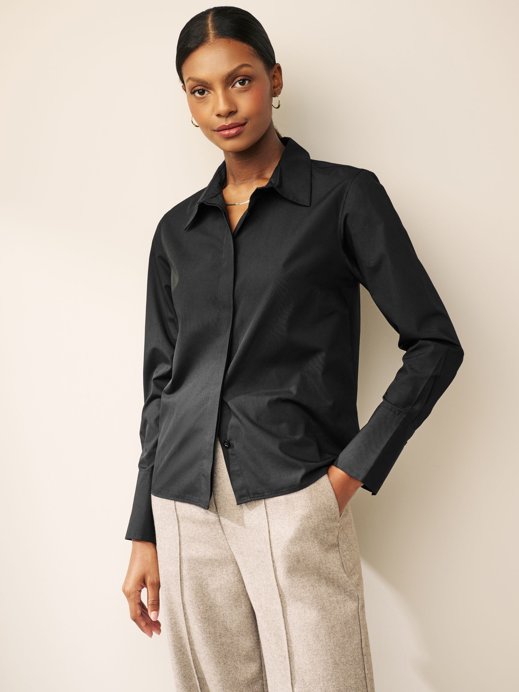 Black long sleeve button down collar shirt discount