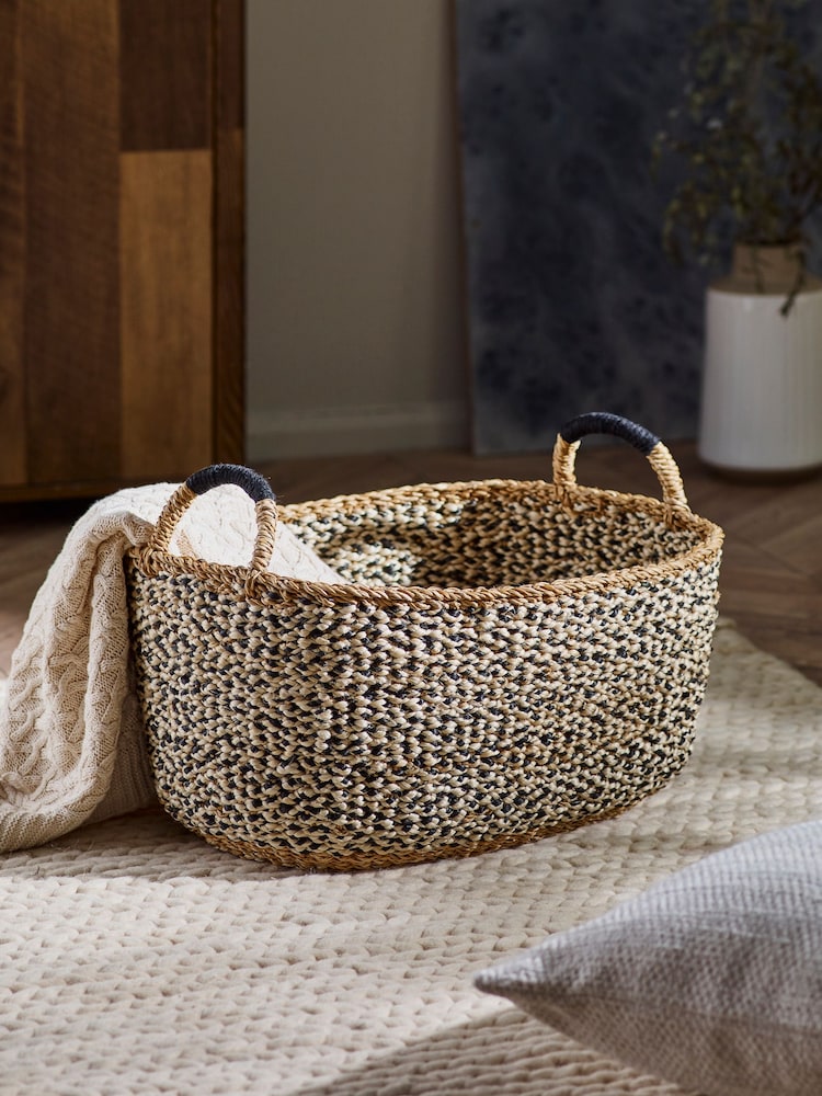 Monochrome Seagrass Laundry Basket - Image 1 of 4
