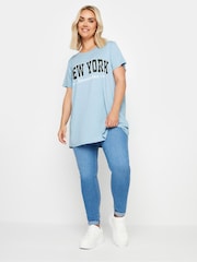 Yours Curve Blue 'New York' Slogan T-Shirt - Image 2 of 5