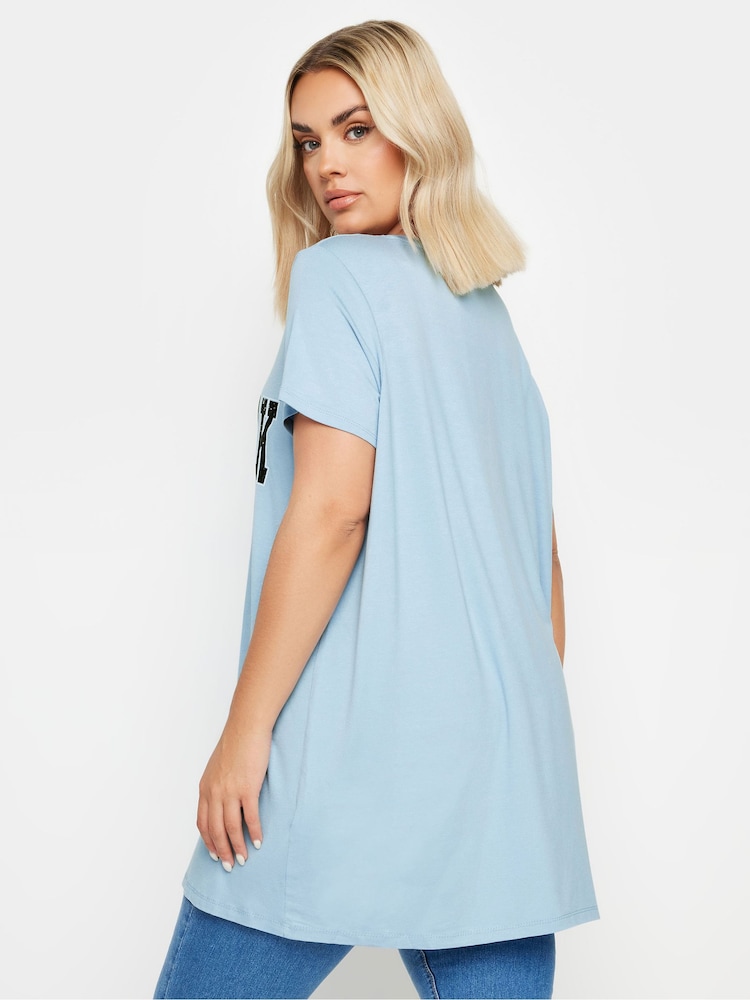 Yours Curve Blue 'New York' Slogan T-Shirt - Image 3 of 5