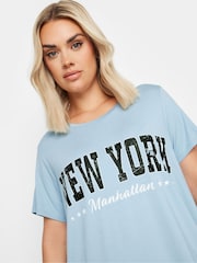 Yours Curve Blue 'New York' Slogan T-Shirt - Image 4 of 5