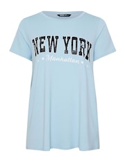 Yours Curve Blue 'New York' Slogan T-Shirt - Image 5 of 5