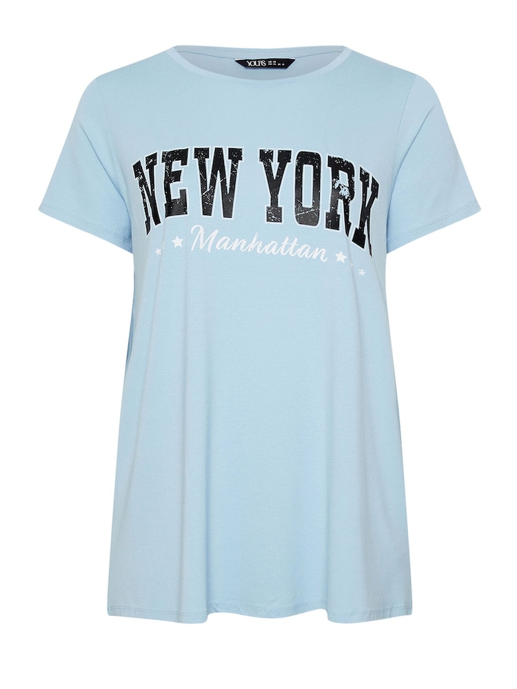 Yours Curve Blue 'New York' Slogan T-Shirt - Image 5 of 5