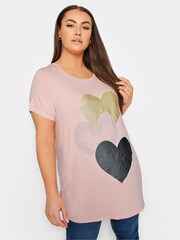 Yours Curve Pink Foil Puff Printed LA Slogan T-Shirt - Image 1 of 4