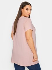 Yours Curve Pink Foil Puff Printed LA Slogan T-Shirt - Image 2 of 4