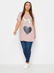 Yours Curve Pink Foil Puff Printed LA Slogan T-Shirt - Image 3 of 4