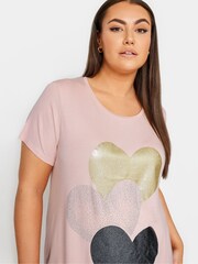 Yours Curve Pink Foil Puff Printed LA Slogan T-Shirt - Image 4 of 4