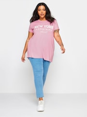 Yours Curve Pink 'New York' Slogan T-Shirt - Image 2 of 5