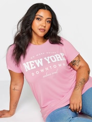 Yours Curve Pink 'New York' Slogan T-Shirt - Image 4 of 5