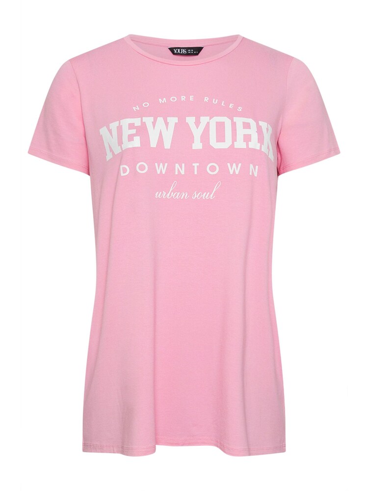 Yours Curve Pink 'New York' Slogan T-Shirt - Image 5 of 5 Yours Curve Pink 'New York' Slogan T-Shirt - Image 5 of 5
