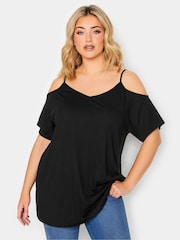 Yours Curve Black 2 Pack Strappy Cold Shoulder Tops - Image 2 of 5