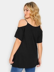 Yours Curve Black 2 Pack Strappy Cold Shoulder Tops - Image 3 of 5