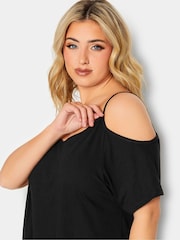 Yours Curve Black 2 Pack Strappy Cold Shoulder Tops - Image 5 of 5