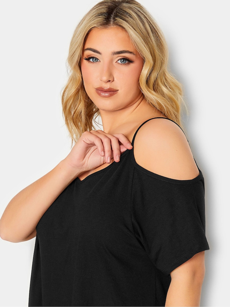 Yours Curve Black 2 Pack Strappy Cold Shoulder Tops - Image 5 of 5