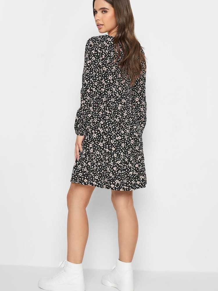 PixieGirl Petite Black Long Sleeve Ditsy Smock Dress - Image 2 of 4