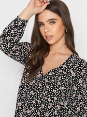 PixieGirl Petite Black Long Sleeve Ditsy Smock Dress - Image 4 of 4
