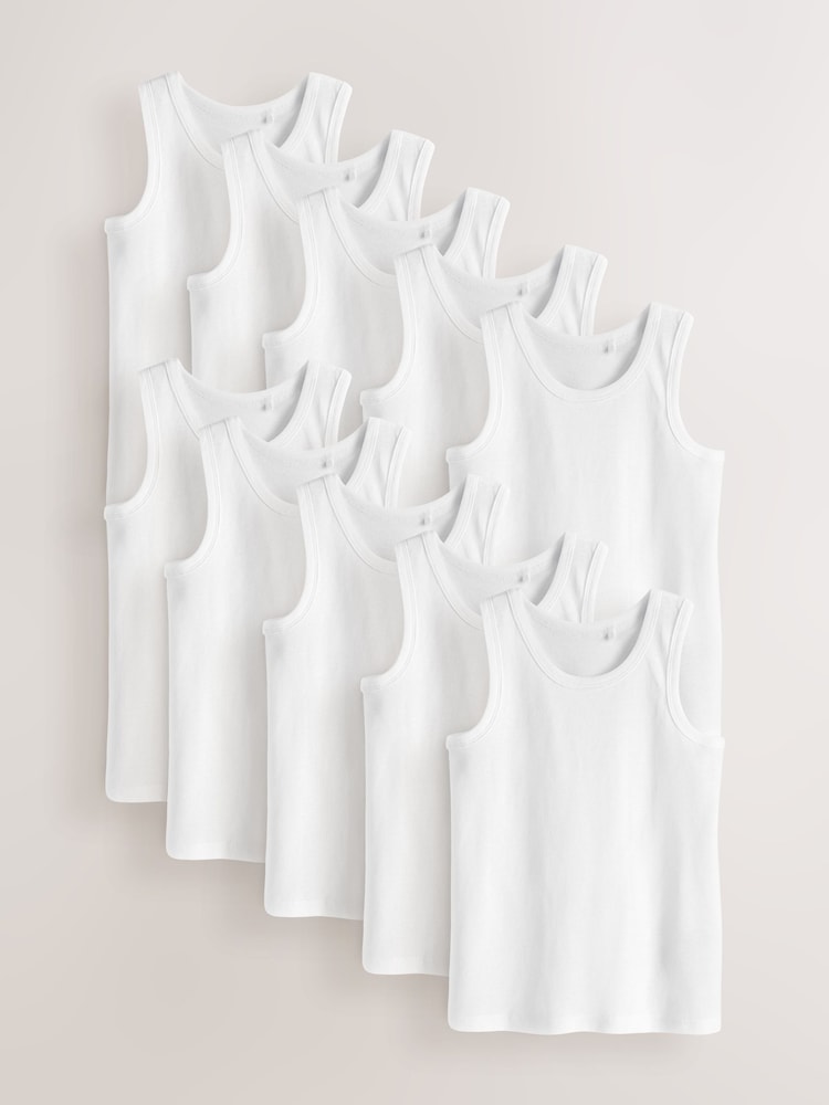 White Organic Cotton Vests 10 Pack (1.5-16yrs) - Image 1 of 4