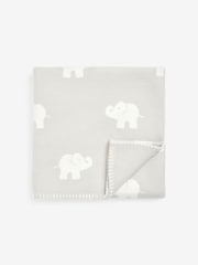 أبيض ـ بطانية قطن 100% بطباعة فيل من The White Company - صورة 1 من 2
