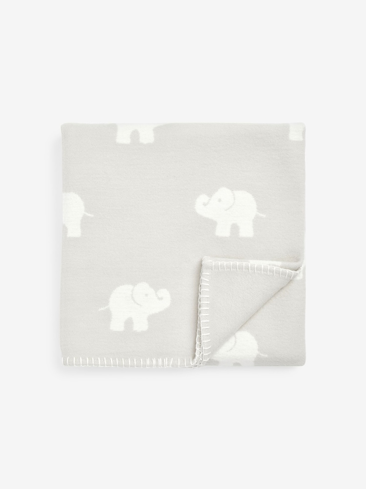 أبيض ـ بطانية قطن 100% بطباعة فيل من The White Company - صورة 1 من 2