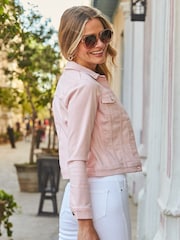 Sosandar Pastel Pink Denim Jacket With Silver Button Detail - Image 4 of 5