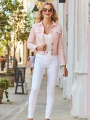 Sosandar Pastel Pink Denim Jacket With Silver Button Detail - Image 5 of 5