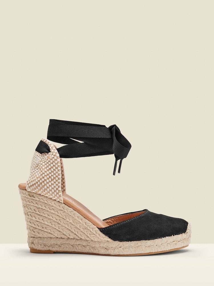 Sosandar Black Perla Suede Valenciana Wedge Espadrilles - Image 1 of 4