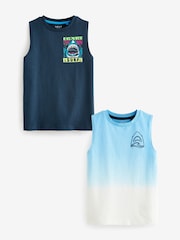 Blue Shark 100% Cotton Graphic Tank Vest Tops 2 Pack (3-16yrs) - Image 1 of 3