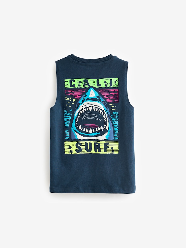 Blue Shark 100% Cotton Graphic Tank Vest Tops 2 Pack (3-16yrs) - Image 2 of 3