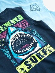 Blue Shark 100% Cotton Graphic Tank Vest Tops 2 Pack (3-16yrs) - Image 3 of 3