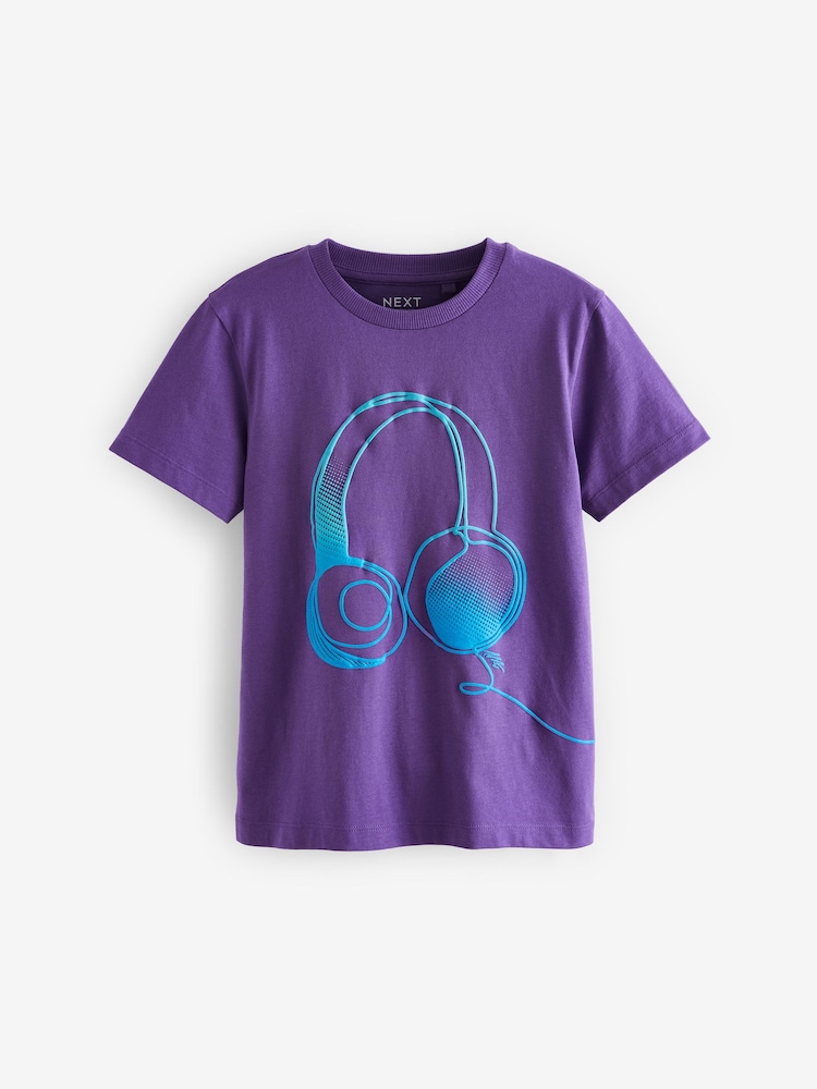 Purple/Blue/White Graphic Regular Fit Short Sleeve T-Shirts 3 Pack (3-16yrs) - Image 2 of 7 Purple/Blue/White Graphic Regular Fit Short Sleeve T-Shirts 3 Pack (3-16yrs) - Image 2 of 7