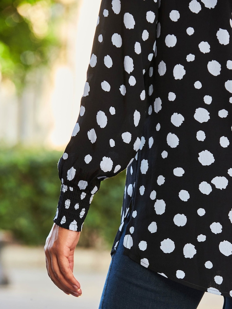 Sosandar Black Chrome Tie Neck Blouse - Image 5 of 5