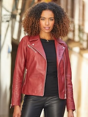 Sosandar Dark Red Leather Biker Jacket - Image 5 of 5