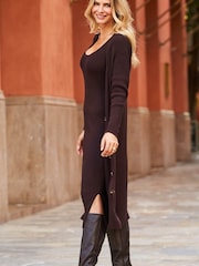 Sosandar Brown Knitted Scoop Neck Midi Dress - Image 5 of 5