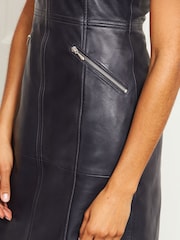 Sosandar Grey Leather Zip Pocket Detail Dress - Image 4 of 4