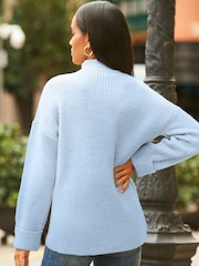 Sosandar Light Blue High Neck Folded Button Cuff Jumper - Image 2 of 2