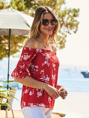 Sosandar Red Printed Bardot Blouse - Image 3 of 5