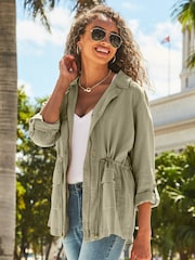 Sosandar Green 100% Cotton Drawstring Waist Cargo Jacket - Image 1 of 5