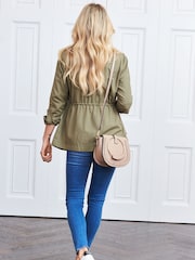 Sosandar Green 100% Cotton Drawstring Waist Cargo Jacket - Image 2 of 5