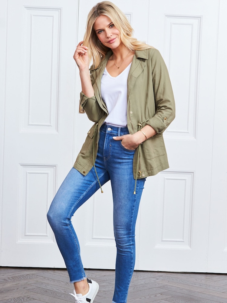 Sosandar Green 100% Cotton Drawstring Waist Cargo Jacket - Image 3 of 5
