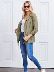 Sosandar Green 100% Cotton Drawstring Waist Cargo Jacket - Image 4 of 5
