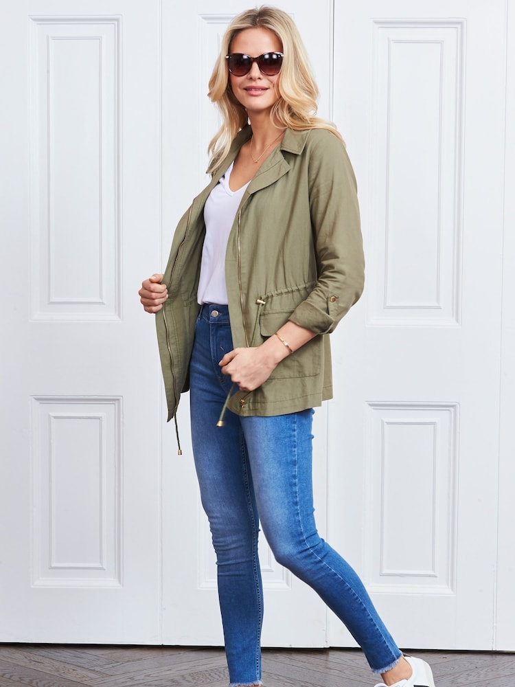 Sosandar Green 100% Cotton Drawstring Waist Cargo Jacket - Image 4 of 5
